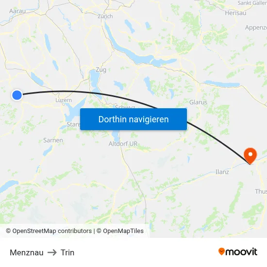 Menznau to Trin map