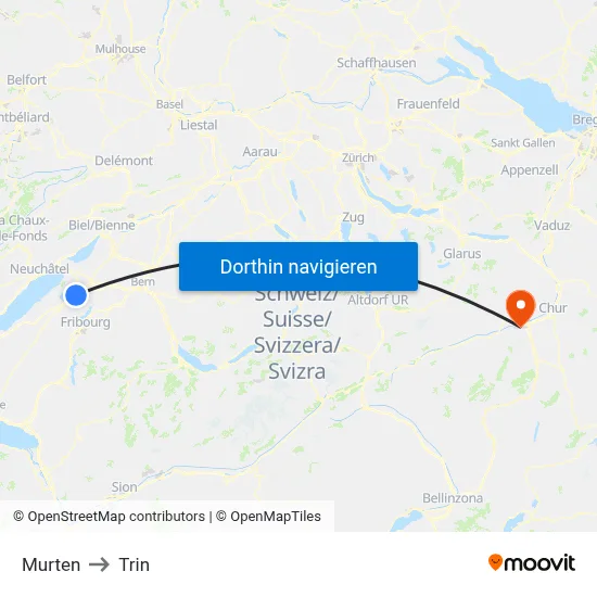 Murten to Trin map