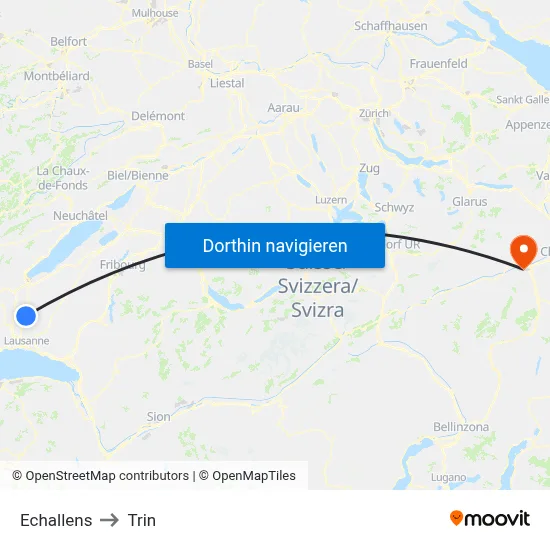 Echallens to Trin map