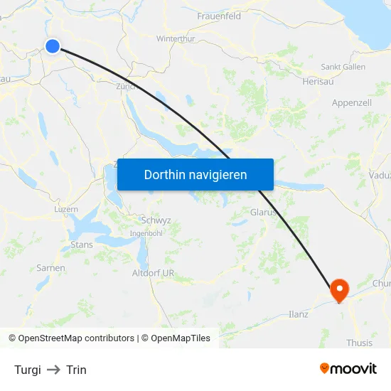 Turgi to Trin map