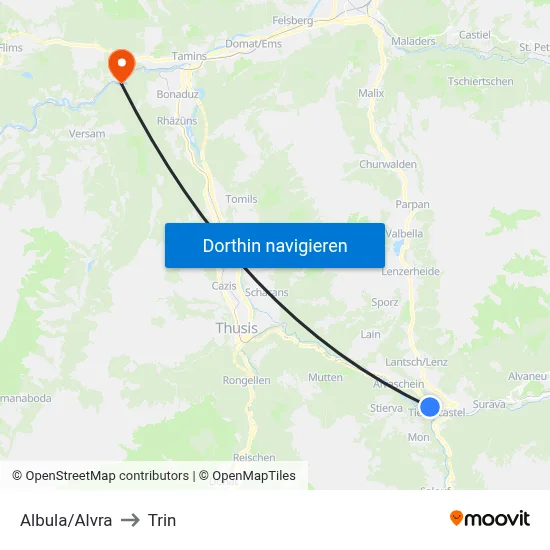 Albula/Alvra to Trin map