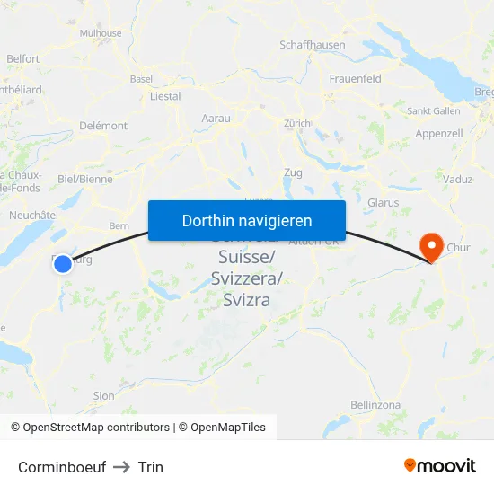 Corminboeuf to Trin map