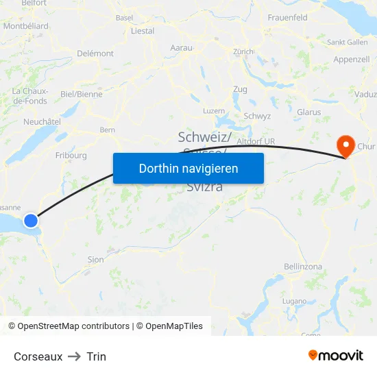 Corseaux to Trin map