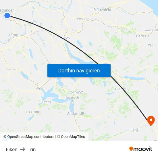 Eiken to Trin map
