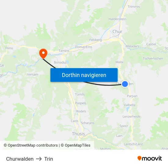 Churwalden to Trin map