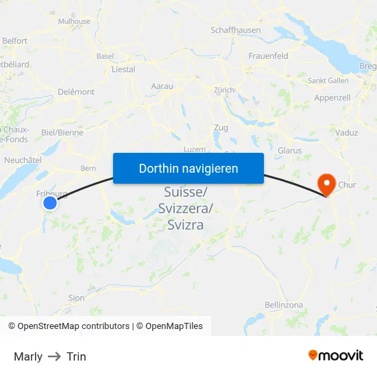 Marly to Trin map