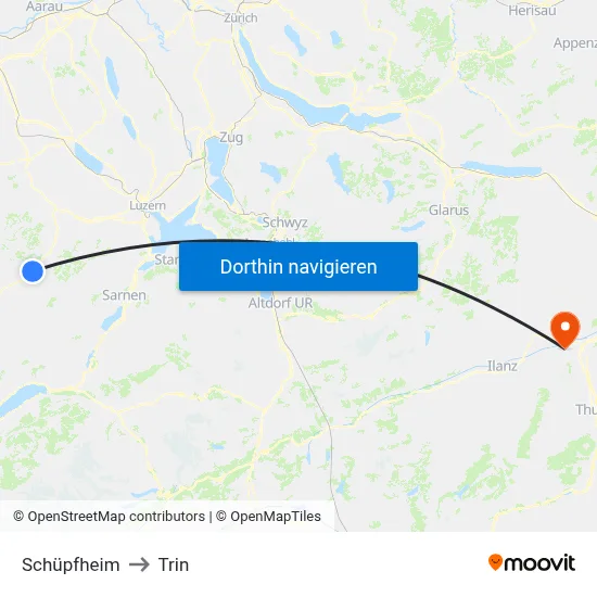 Schüpfheim to Trin map