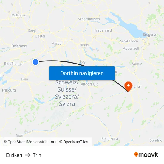 Etziken to Trin map
