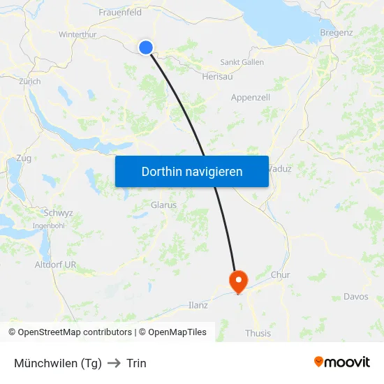 Münchwilen (Tg) to Trin map