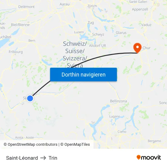 Saint-Léonard to Trin map
