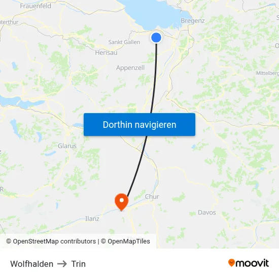 Wolfhalden to Trin map