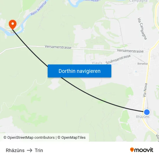 Rhäzüns to Trin map
