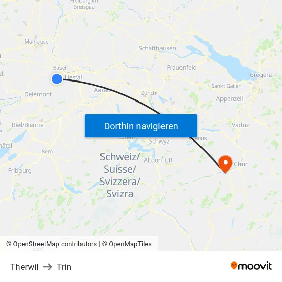 Therwil to Trin map