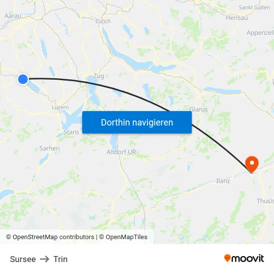 Sursee to Trin map