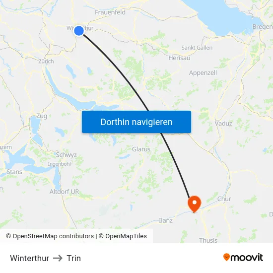 Winterthur to Trin map