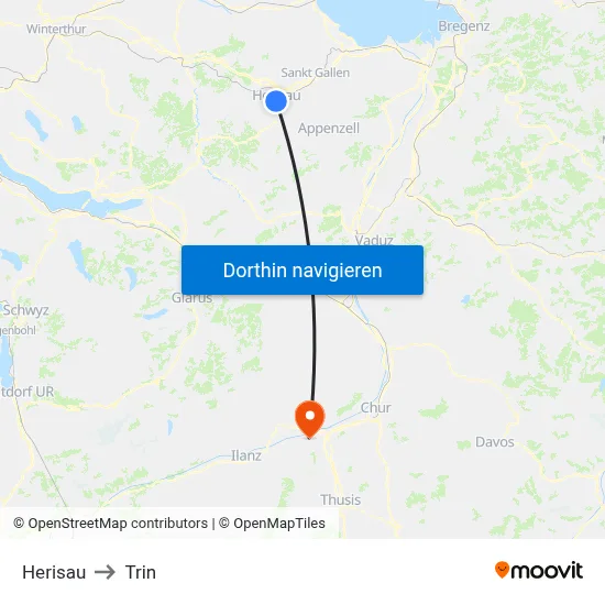 Herisau to Trin map
