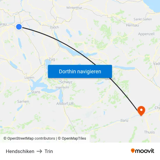 Hendschiken to Trin map