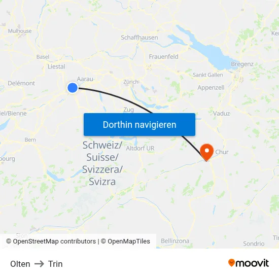 Olten to Trin map