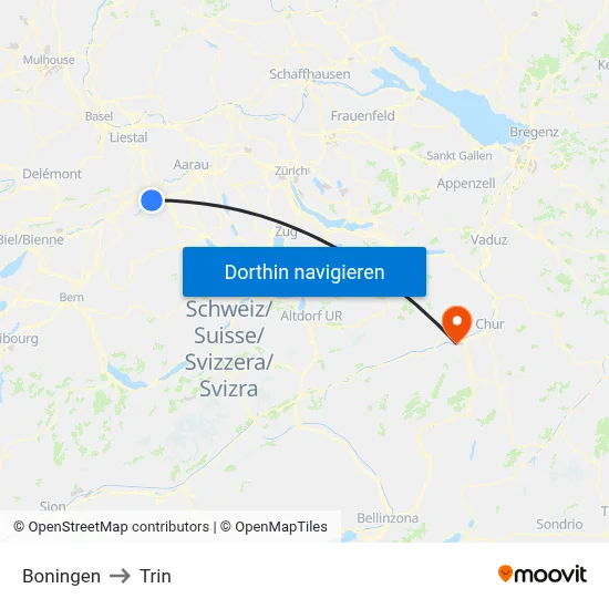 Boningen to Trin map