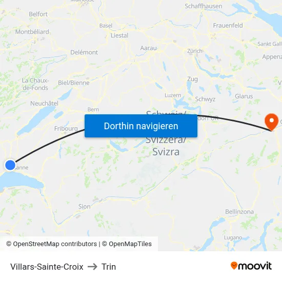 Villars-Sainte-Croix to Trin map