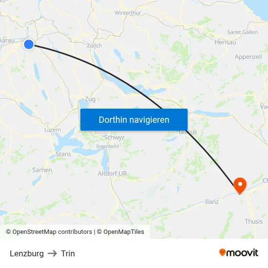 Lenzburg to Trin map