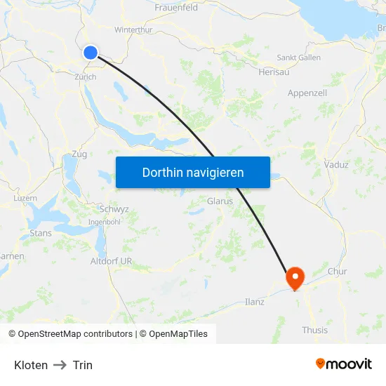 Kloten to Trin map