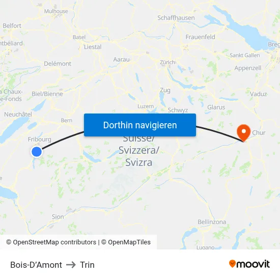 Bois-D’Amont to Trin map