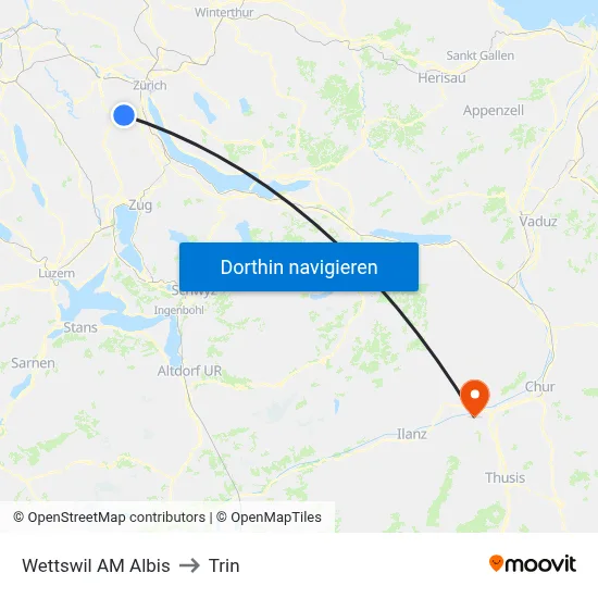 Wettswil AM Albis to Trin map