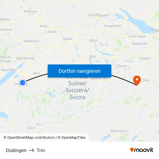 Düdingen to Trin map