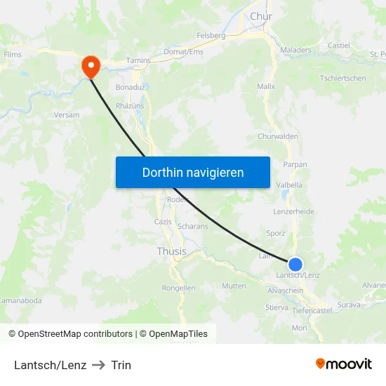 Lantsch/Lenz to Trin map