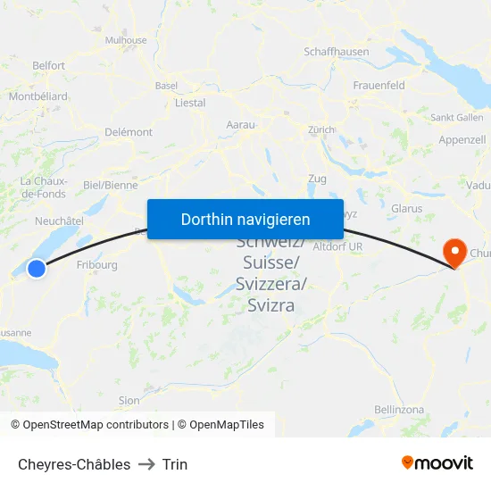 Cheyres-Châbles to Trin map