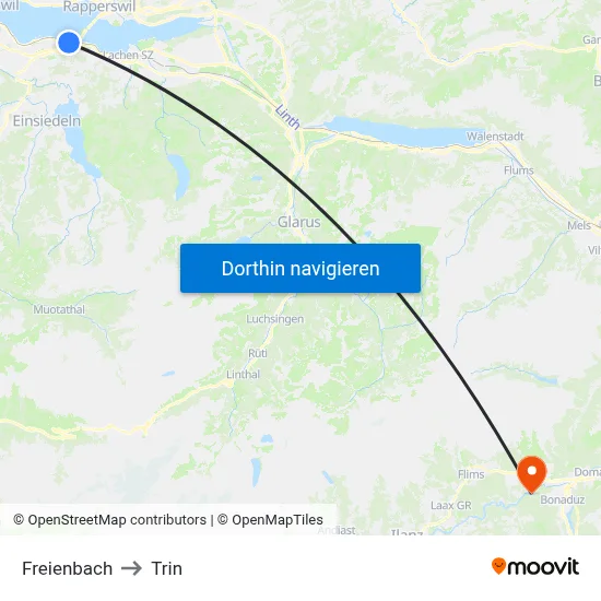Freienbach to Trin map