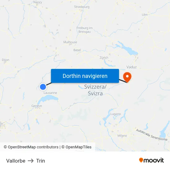 Vallorbe to Trin map