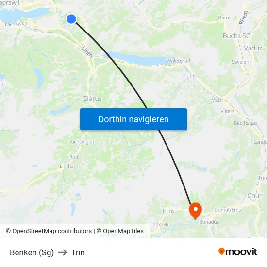 Benken (Sg) to Trin map