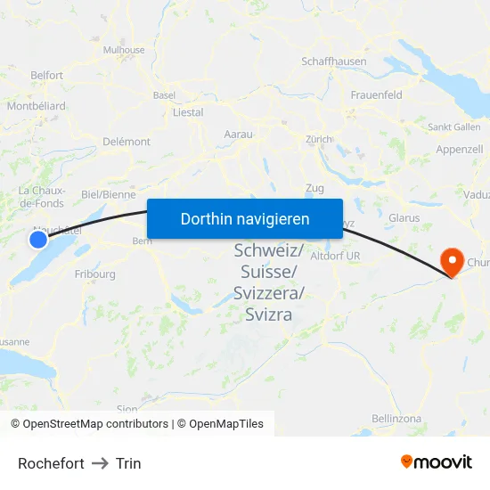 Rochefort to Trin map