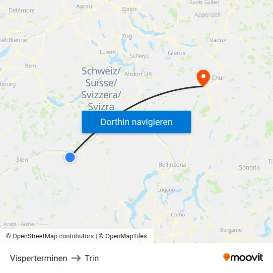 Visperterminen to Trin map