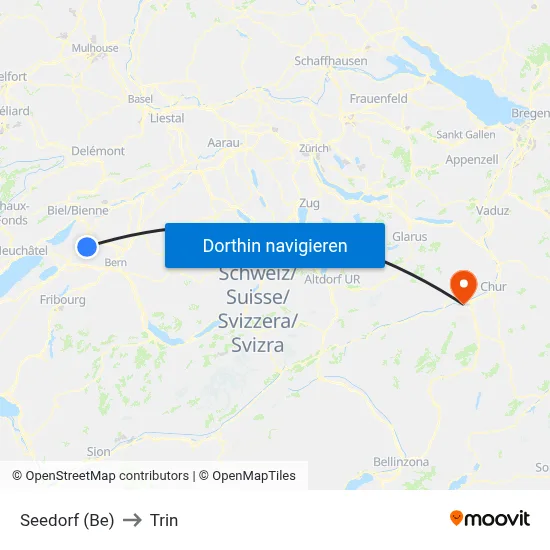 Seedorf (Be) to Trin map