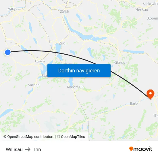 Willisau to Trin map