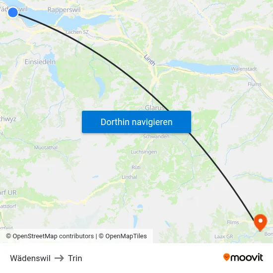 Wädenswil to Trin map