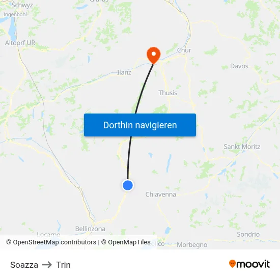 Soazza to Trin map