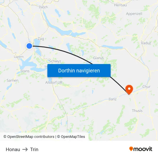 Honau to Trin map