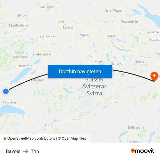 Bavois to Trin map