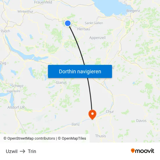 Uzwil to Trin map