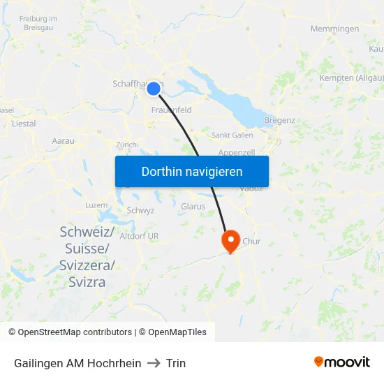 Gailingen AM Hochrhein to Trin map