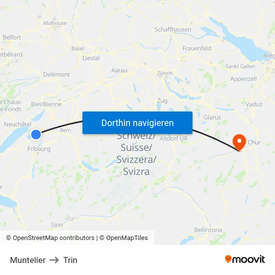 Muntelier to Trin map