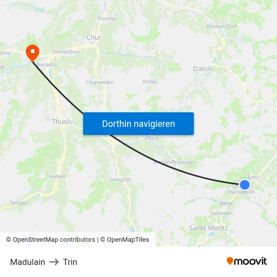 Madulain to Trin map