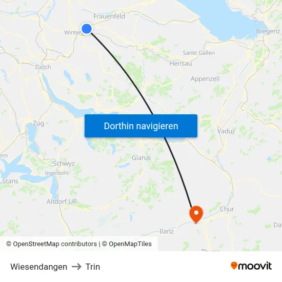Wiesendangen to Trin map