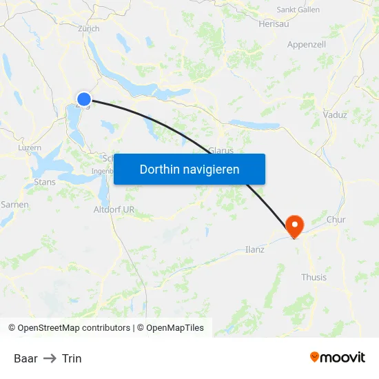 Baar to Trin map