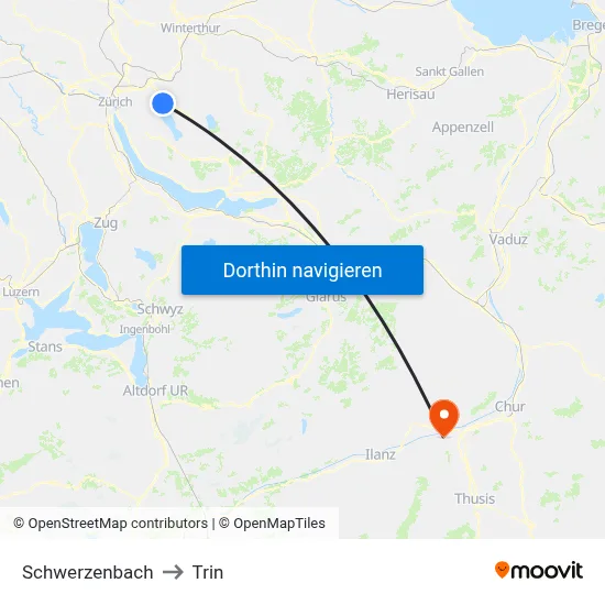 Schwerzenbach to Trin map