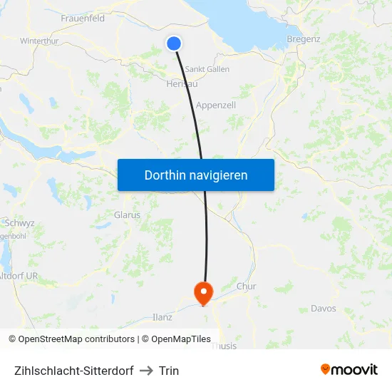 Zihlschlacht-Sitterdorf to Trin map